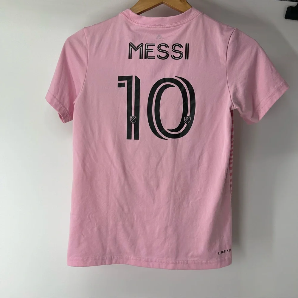 Adidas Kids Pink and Black Messi Miami Soccer Jersey - Picture 4 of 5